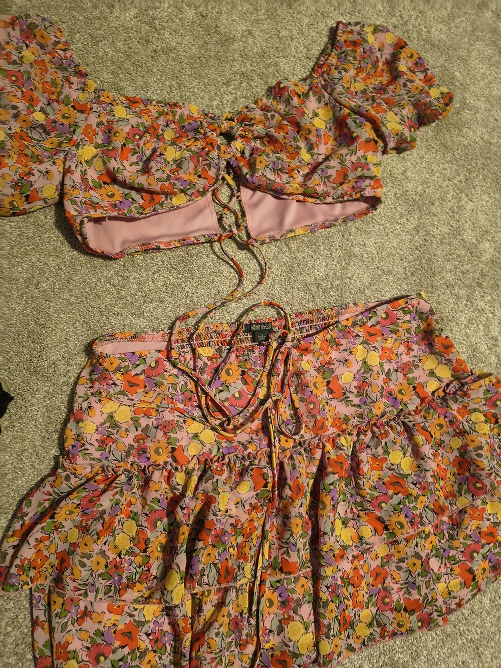 Floral Pink Two-Piece Skirt Set - Women's Summer Co-ord